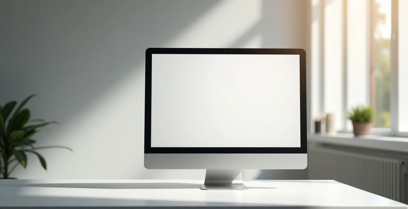 Dashboard abstrait dans un espace de bureau lumineux, aucun texte ou logo visible