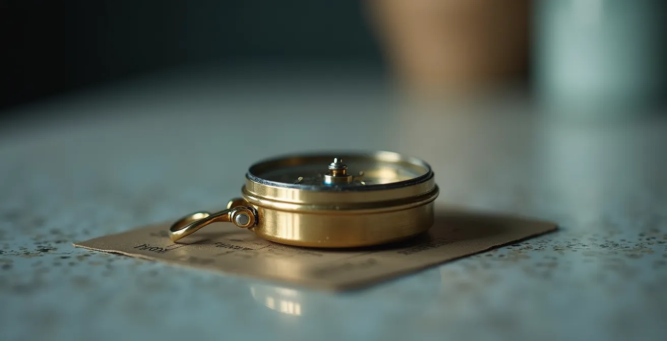Boussole sur fond abstrait, métaphore du pilotage stratégique, sans texte ni logo